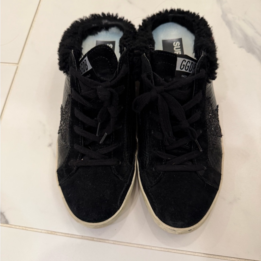 Black Fur-Lined Slipon Sneakers golden goose size 40 Sherpa